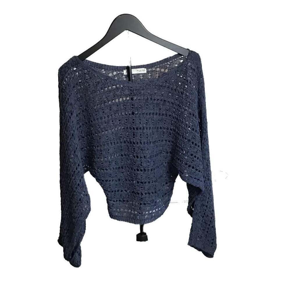 Zara Cape Sleeve Open Knit Cropped Sweater Small Blue boho beach